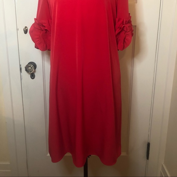NWOT RED HOT ALFANI midi sheath dress w/ 3/4 ruffle sleeves - Picture 4 of 8